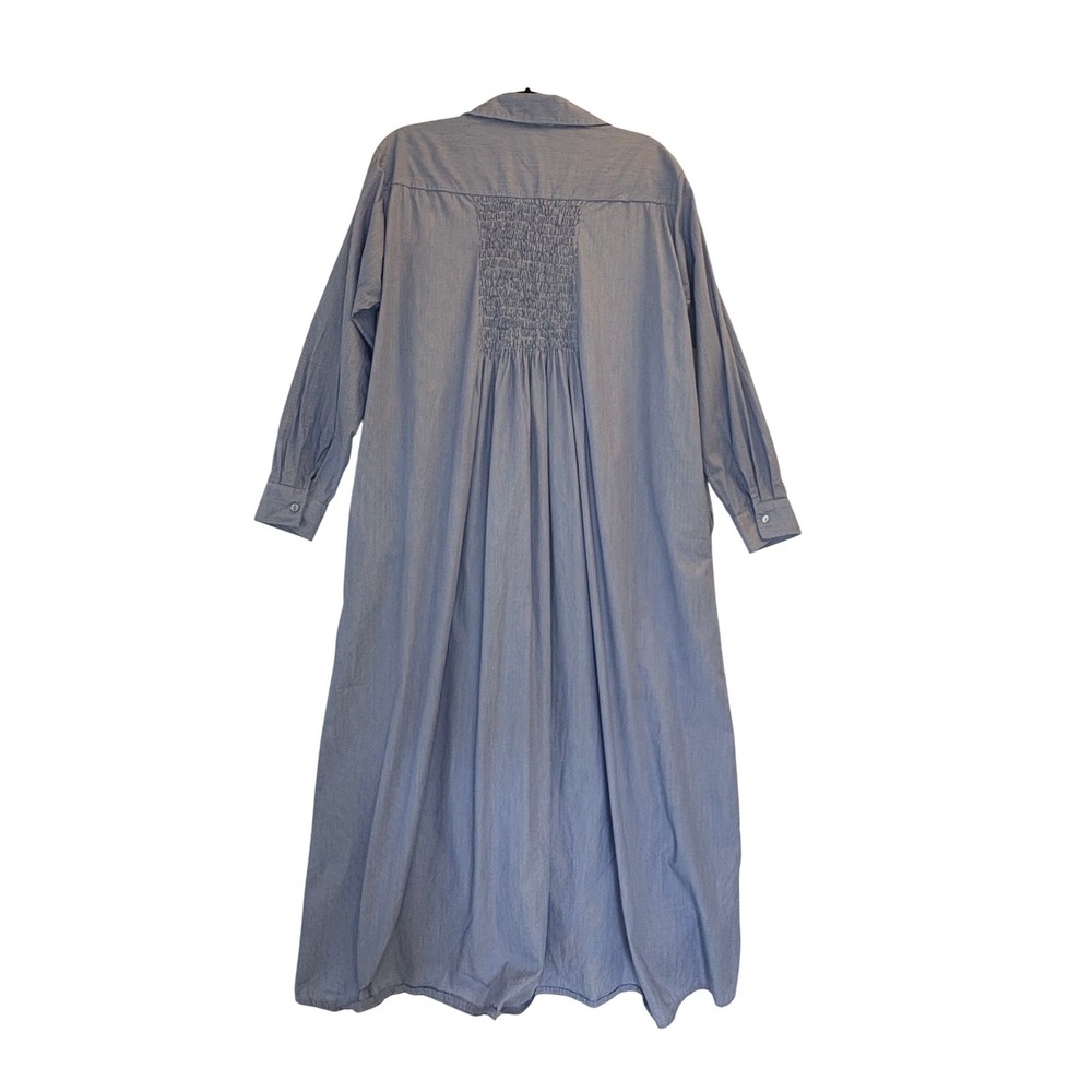Banditas from Marseille Shirt Dress Maxi OS Blue Smocked Pinstripe OVERSIZED - Picture 9 of 11